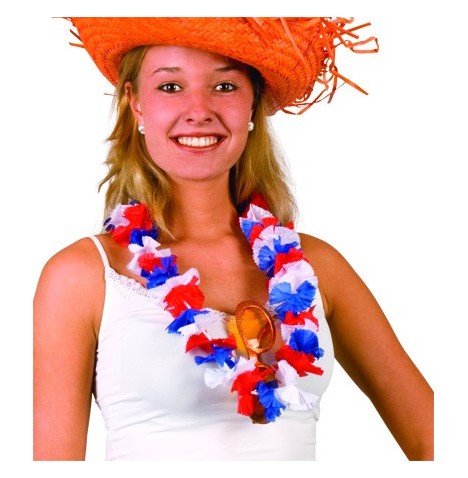 Collier hawaii fleurs tissu Tricolore