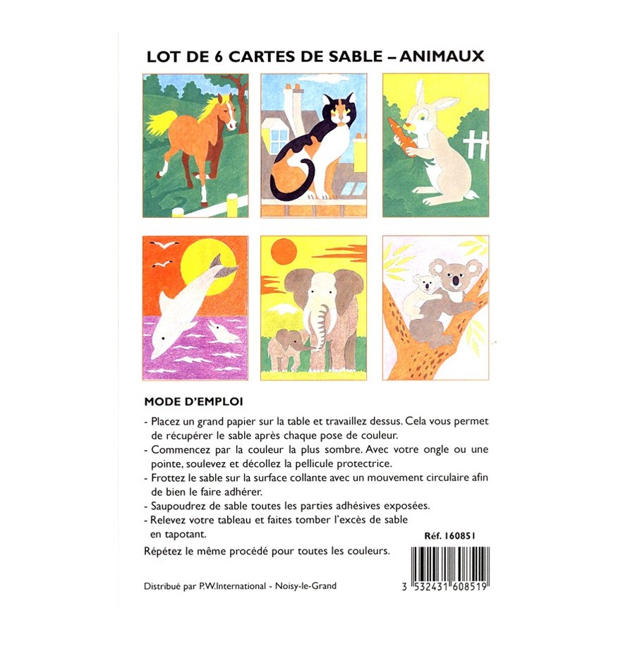 Lot 6 cartes sable animaux