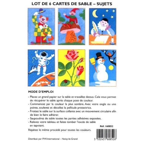 Lot 6 cartes sable sujets - Activités Créatives  pas cher