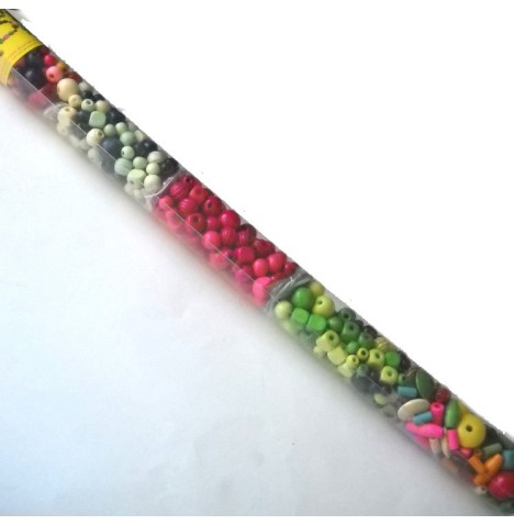 Tube 400 perles bois tailles et coul assorties