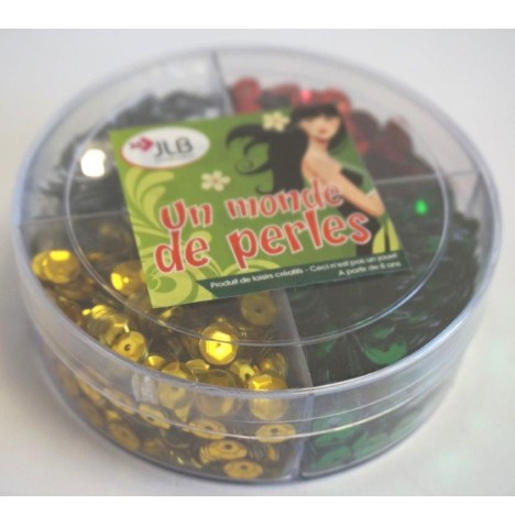 Bte 5600 sequins 6mm vert-rouge-or-argent