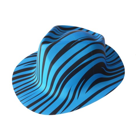 Chapeau zébrés bleu fluo plastic - Chapeaux  pas cher