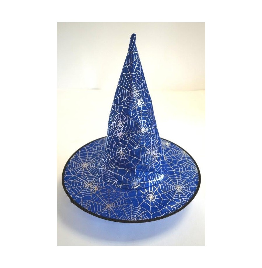 Chapeau sorcière araignée bleu