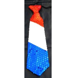 Cravate à sequins tissu bleu blanc rouge