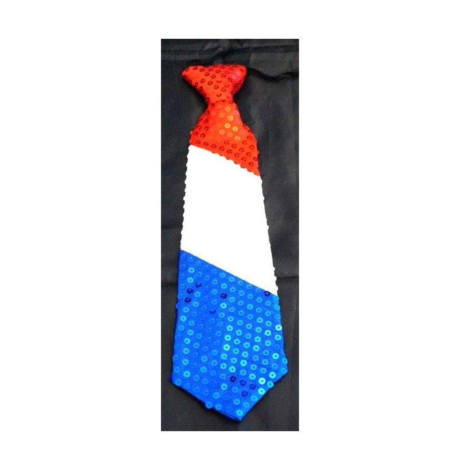 Cravate à sequins tissu bleu blanc rouge