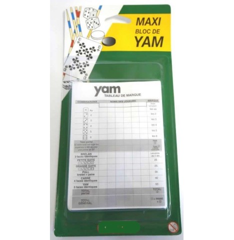 Blister 2 blocs papier jeu yam