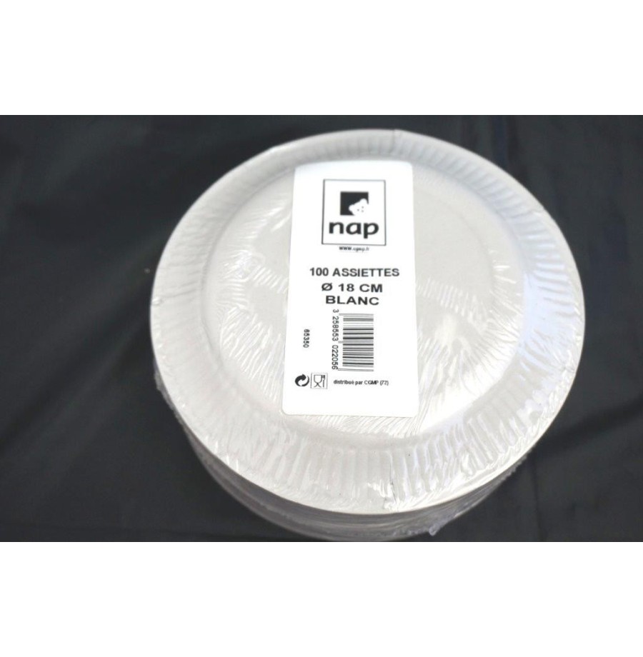 Lot 100 assiettes rondes 18cm carton blanc