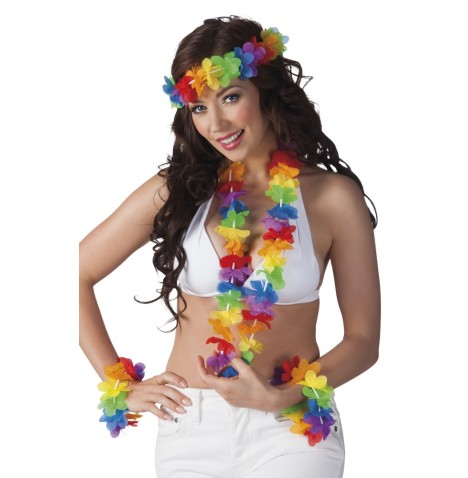 Set hawaïen Rainbow (bandeau, collier hawaiien et 2 bracelets)