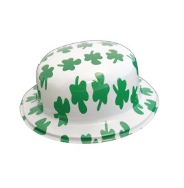 Chapeau melon blanc avec trèfles st patrick - Saint Patrick  pas cher