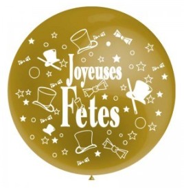 Ballon Géant métallisé "Joyeuses Fêtes" Or