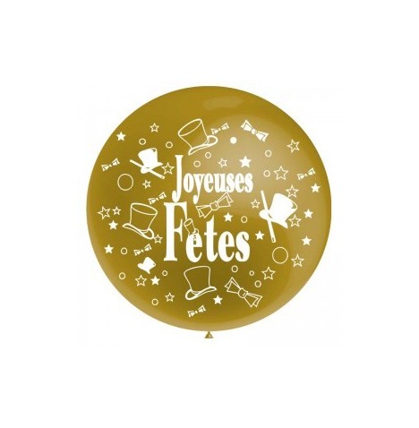 Ballon Géant métallisé "Joyeuses Fêtes" Or