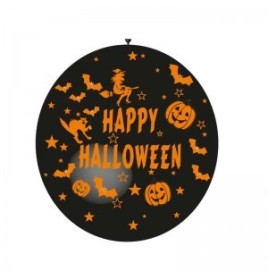 🎃 Ballon géant Halloween 86 cm – Noir & orange "Happy halloween ''