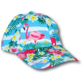 jolie casquette fleurie aux couleurs des Tropiques pour un look de plage ensoleillé.