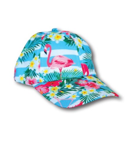 jolie casquette fleurie aux couleurs des Tropiques pour un look de plage ensoleillé.