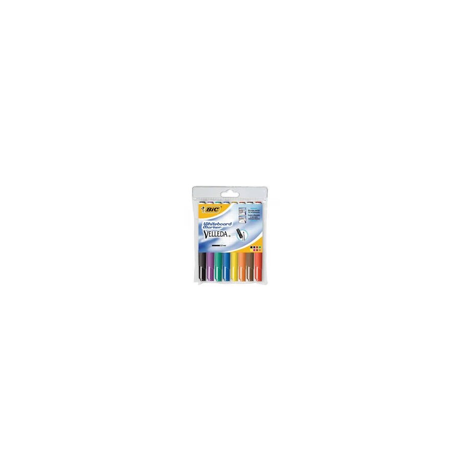 Pochette 8 feutres velleda Bic assortis pointe ogive